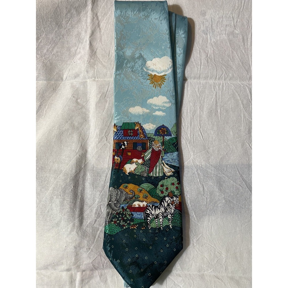 Religious Noahs Ark Renaissance‎ Mens Tie Silk 60" Light Blue Renaissance Art